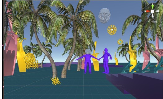 An image of the game environment inspired by Picasso's Three Musicians I am creating in Unity.